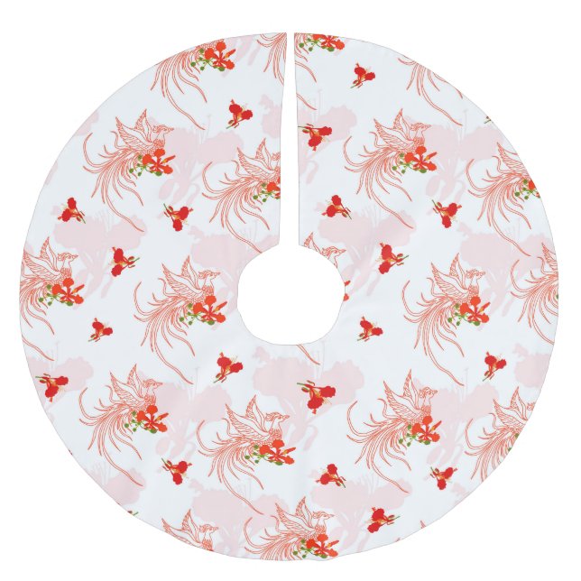 Phoenixvogel und Phoenix-Blume Nahtloses Muster Polyester Weihnachtsbaumdecke (Vorderseite)