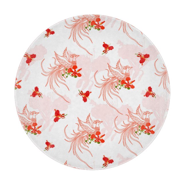 Phoenixvogel und Phoenix-Blume Nahtloses Muster Schneidebrett (Vorderseite)