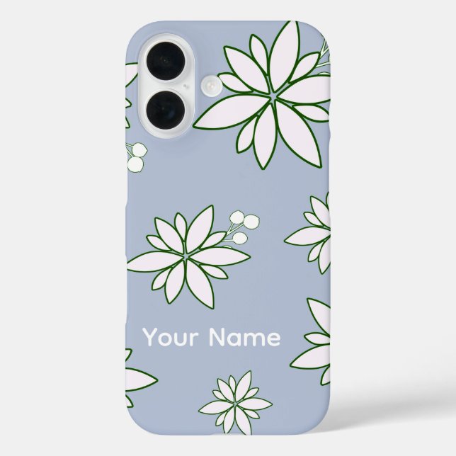phone case periwinkle with white flowers  (Rückseite)
