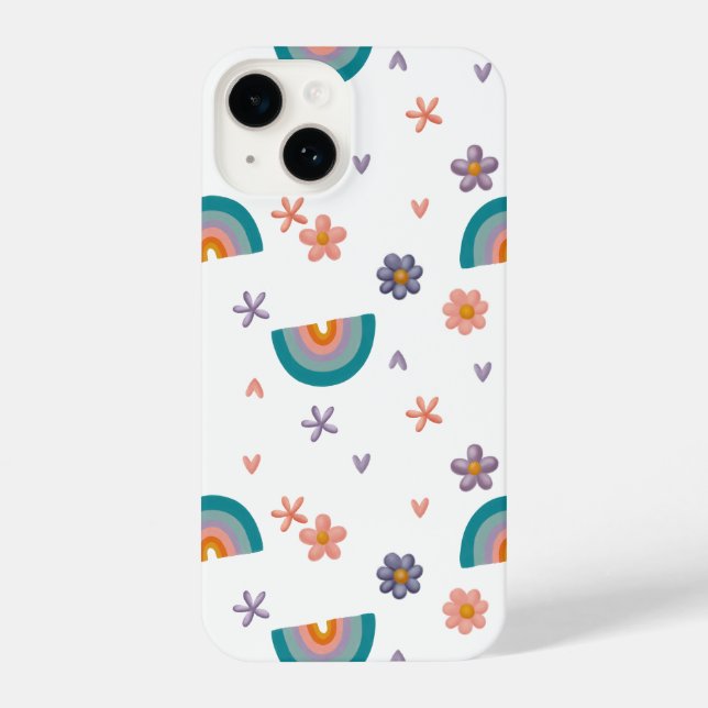 Phone Case – Rainbow and Flowers Cute Design iPhone 14 Hülle (Rückseite)
