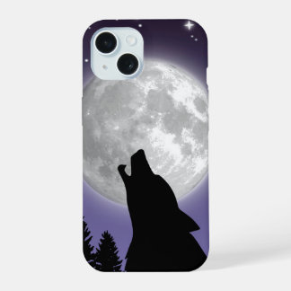 Phone case with a wolf howling at the full moon