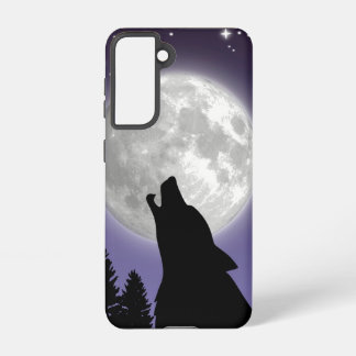Phone case with a wolf howling at the full moon samsung galaxy hülle