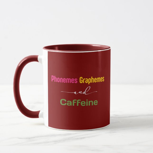 Phoneme Graphemes und Coffeine Funny Reading zurüc Tasse (Links)