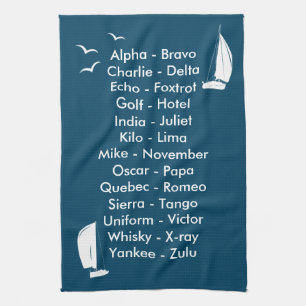 Phonetic Alphabet Ocean Blue Sailing Geschirrtuch