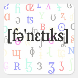 Phonetik in IPA. Schwarz auf Zeichenhintergrund. Quadratischer Aufkleber