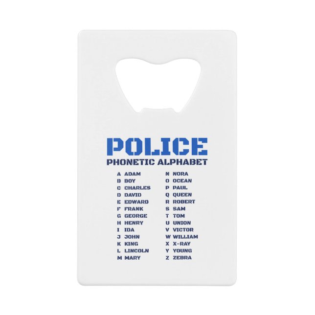 Phonetische A bis Z Alphabet für Polizeibeamte Geldbeutel Flaschenöffner (Vorderseite)