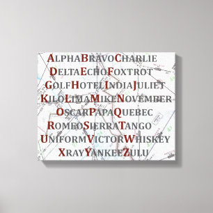 Phonetische Alphabet-Leinwand, Aviation Zuhause Ge Leinwanddruck