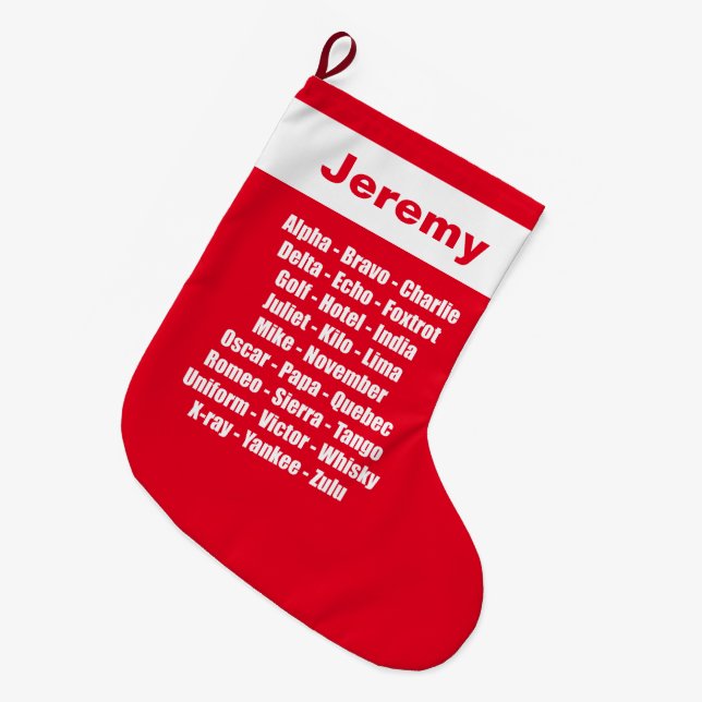 Phonetische Alphabet Novelty Rot und Weiß Großer Weihnachtsstrumpf (Vorderansicht (hängend))
