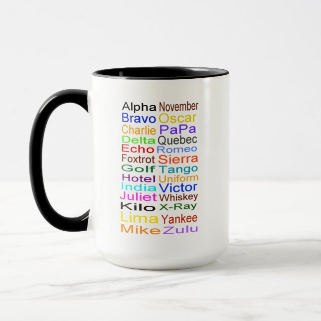 Phonetische Alphabet-Tasse Recht oder  Handling Tasse (Links)
