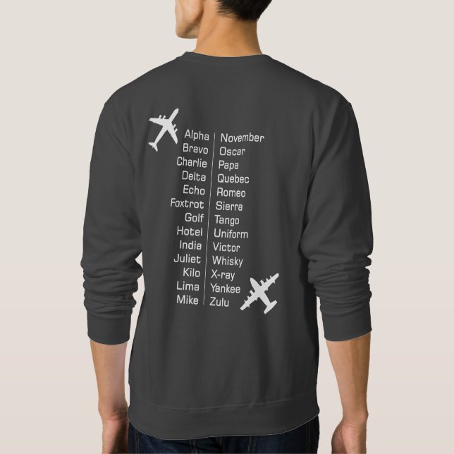 Phonetischer Alphabet-Pilot mit Flugzeugen Sweatshirt (Rückseite)