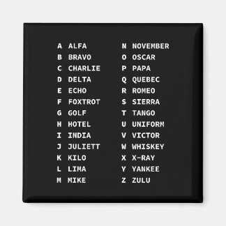 Phonetisches Alphabet Code Chart Klassisch Schwarz Magnet
