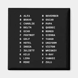 Phonetisches Alphabet-Code-Diagramm ALFA - ZULU Magnet