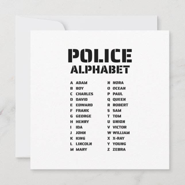 Phonetisches Alphabet Polizei Einladung (Vorderseite)