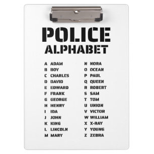 Phonetisches Alphabet Polizei Klemmbrett