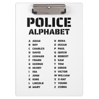 Phonetisches Alphabet Polizei Klemmbrett