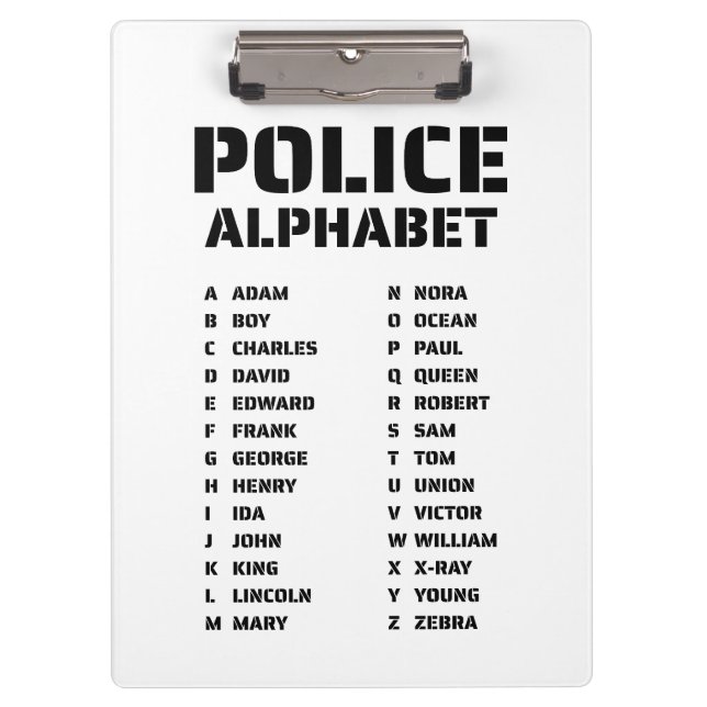 Phonetisches Alphabet Polizei Klemmbrett (Vorderseite)