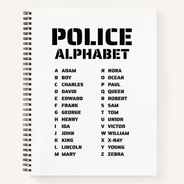 Phonetisches Alphabet Polizei Notizbuch (Vorderseite)