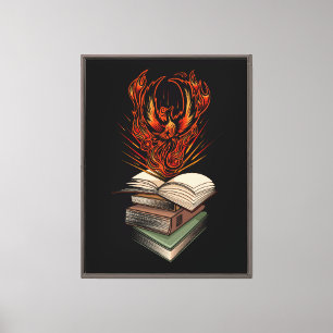 Phönix, der aus den Flammen der Bücher aufersteht, Leinwanddruck