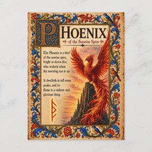 Phönix, mittelalterliche Bestiarien-Kunst Postkarte