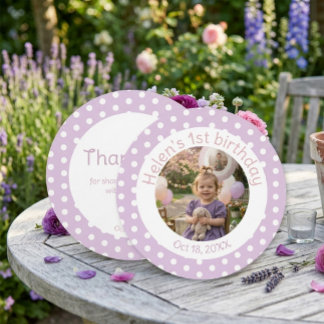 Photo 1st Birthday Round Thank You Card Dankeskarte
