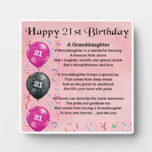 Photo 21e anniversaire Design Grandgirl Poème Plaque