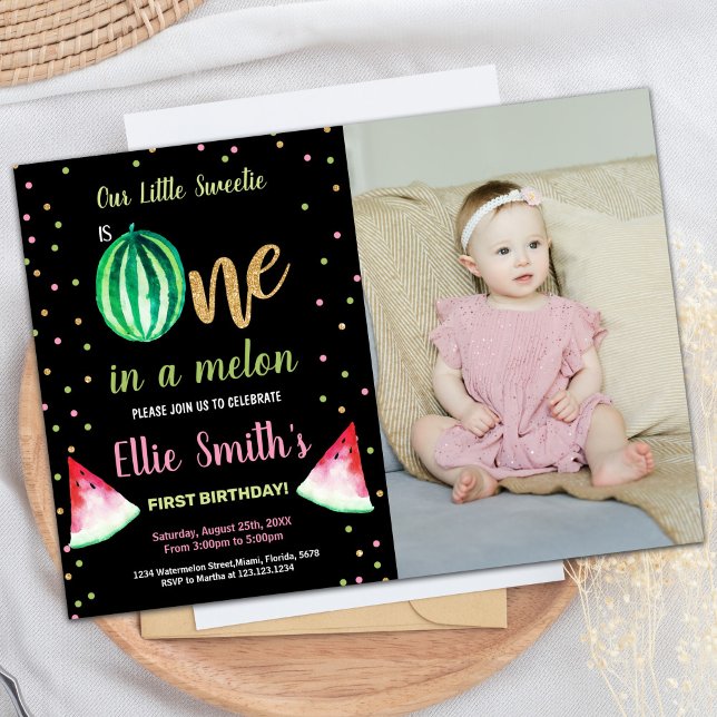 Photo 2 Slice Green Watermelon Invitation d'annive (Photo 2 Slice Green Watermelon Birthday Invitation)