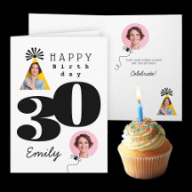 Photo 30e Anniversaire Carte de nom personnalisé