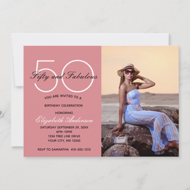 Photo 50 et Fabulous Pink Anniversday Invitation (Devant)