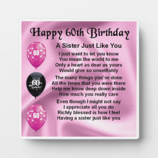 Photo 60e anniversaire Soeur Poem Plaque