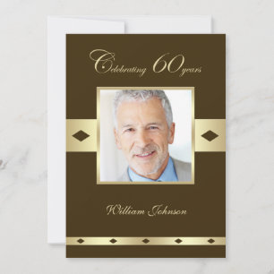 Photo 60th Birthday Party Invitation Brown
