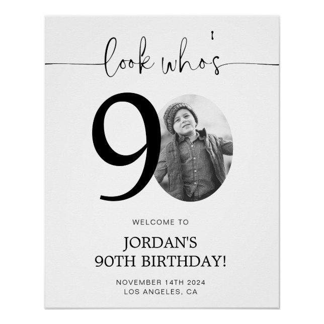Photo 90e Affiche de bienvenue d'anniversaire | Re (Devant)
