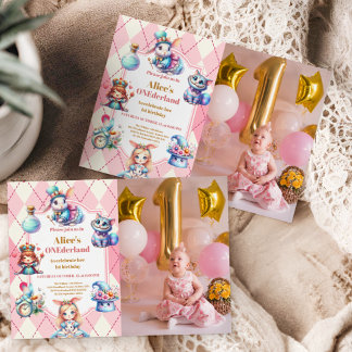 Photo Alice in Wonderland 1st Birthday Tea Party  Einladung