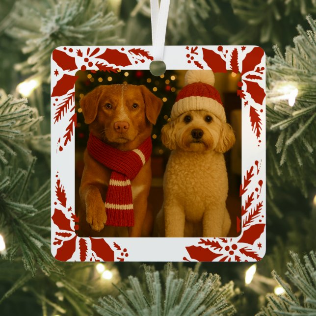 Photo and Custom Text Personalized Holly Ornament Aus Metall (InSitu)