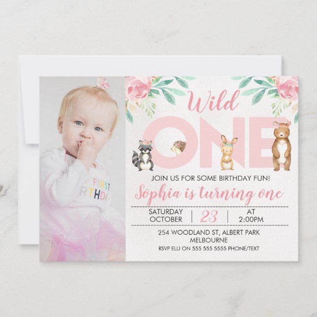 Photo Animaux des bois 1er Invitation d'anniversai (Devant)