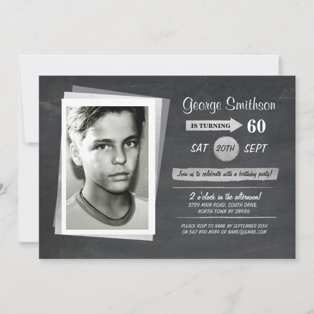 Photo Anniversaire Argent Noir Blanc Invitation (Devant)