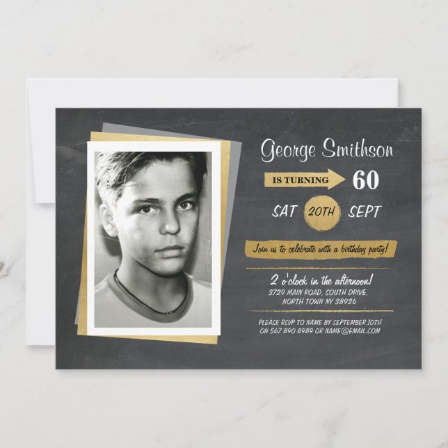 Photo Anniversaire Gold Chalkboard Invitations (Devant)