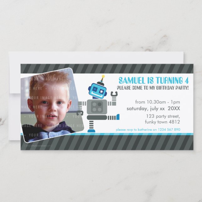 PHOTO ANNIVERSAIRE INVITATION :: robot dansant 4L (Devant)