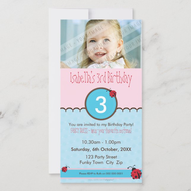 PHOTO ANNIVERSAIRE INVITATIONS :: ladybird 3P (Devant)