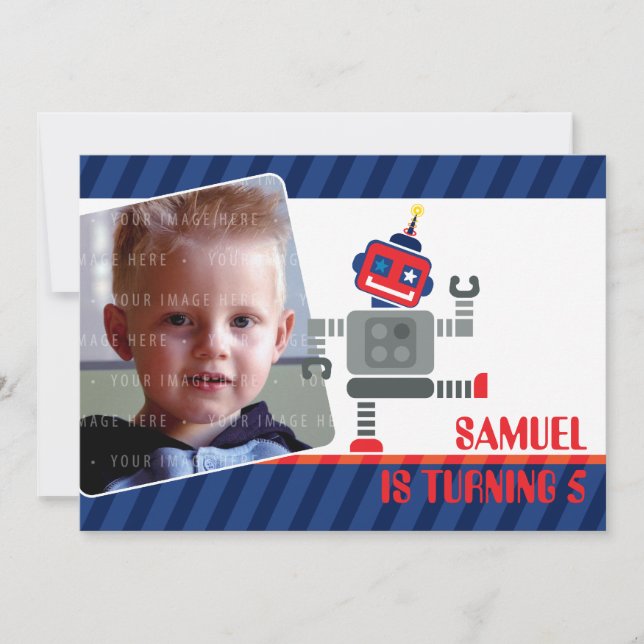 PHOTO ANNIVERSAIRE INVITATIONS :: robot dansant 3L (Devant)