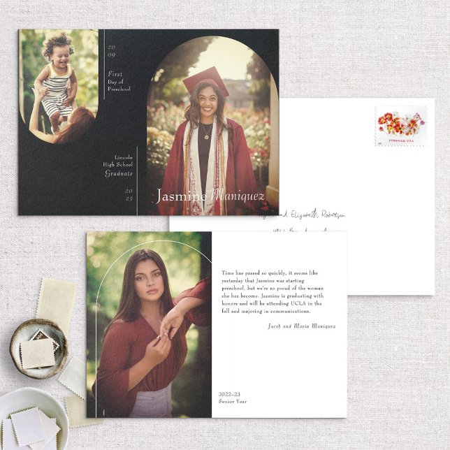 Photo Arc Noir Alors/Maintenant Faire-part de grad (Créateur téléchargé)