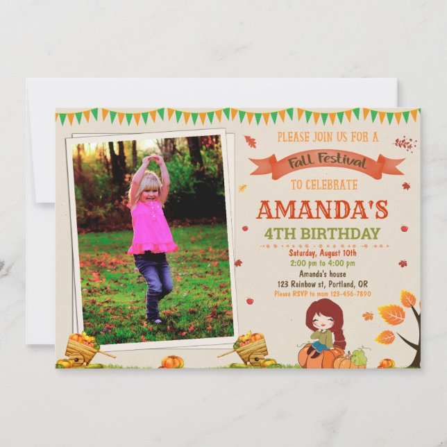 Photo Automne anniversaire invitation fille (Devant)
