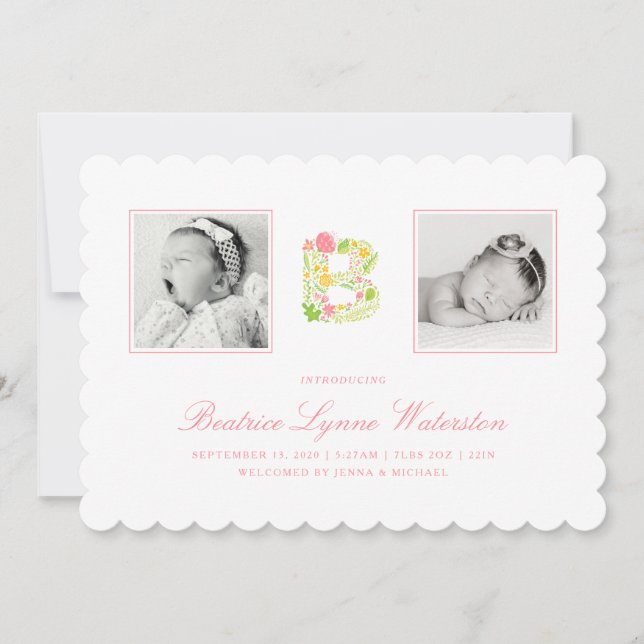 PHOTO BABY FAIRE-PART | Alphabet floral B (Devant)