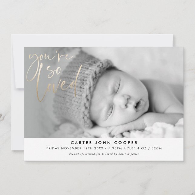 PHOTO BABY FAIRE-PART tu es tellement aimé or (Devant)