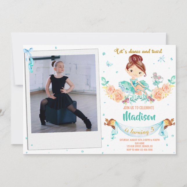 Photo Ballerina invitation anniversaire Ballet inv (Devant)
