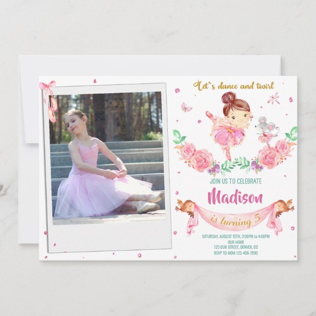 Photo Ballerina invitation anniversaire Ballet par (Devant)