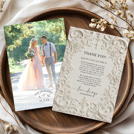 Photo Baroque Embossed Wedding Thank You Card Dankeskarte