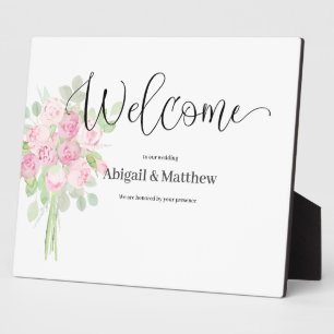 Photo Bienvenue Plaque Mariage d'aquarelle rose Flore ro