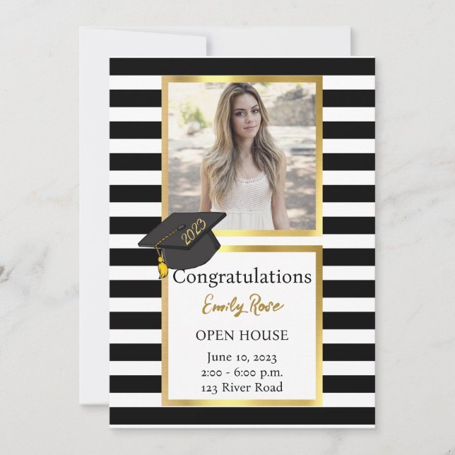 Photo Black and Gold Graduation Party invitation (Devant)