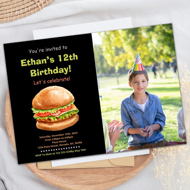 Photo Black Brown Burger Anniversaire Invitations (Photo Black Brown Burger Birthday Invitations)