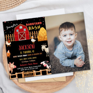 Photo Black Red Farm Animaux Invitations Anniversa